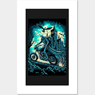 Skeleton Riding Motorbike Posters and Art